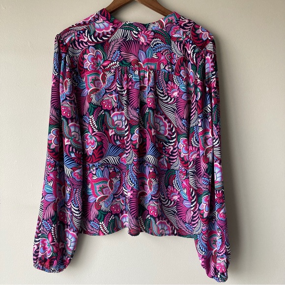 LOFT Pink Paisley Floral Print Long-Sleeve Blouse Top Women’s XL - Picture 3 of 7